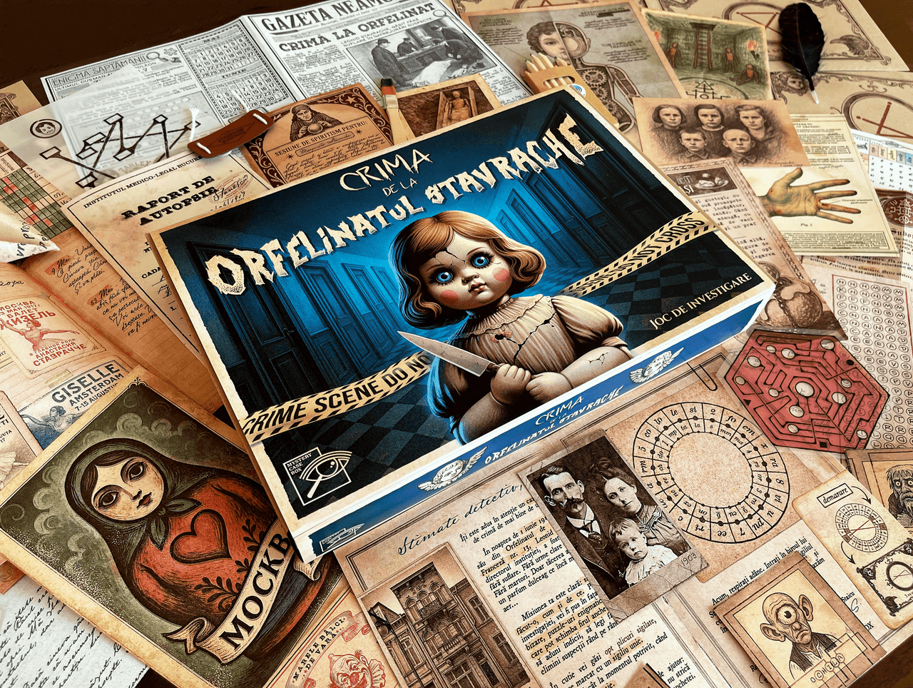 Probele fizice din cel mai tensionat joc mystery românesc – Crima de la Orfelinatul Stavrache, cu elemente fabricate manual și poveste originală